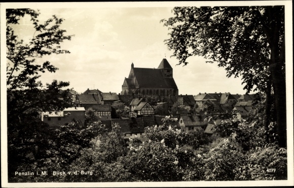 Postcard Penzlin in Mecklenburg, view from the castle