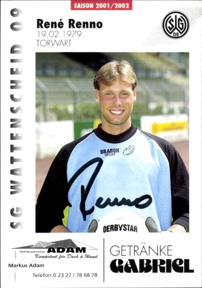 Autograph card footballer René Renno, SG Wattenscheid 09, autograph