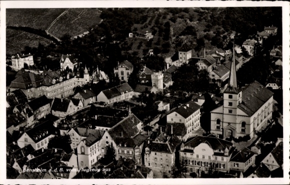 Postcard Bensheim on the Bergstraße Hesse, aerial view of church in the foreground, building