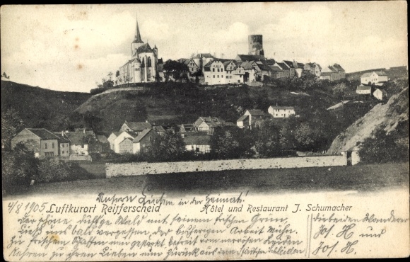 Ak Reifferscheid Hocheifel, Hotel Restaurant J. Schumacher, Kerk