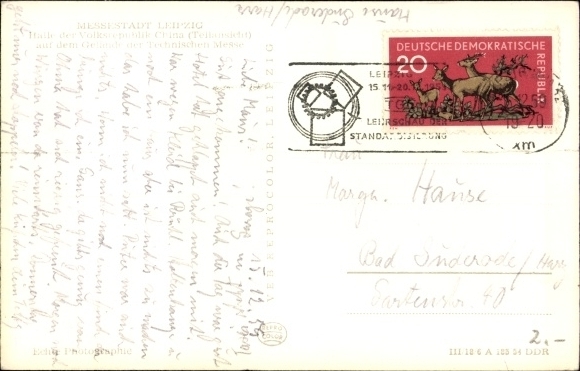 Postcard Leipzig in Saxony, Technical Fair, Hall of the People&#39;s Republic of China, crane