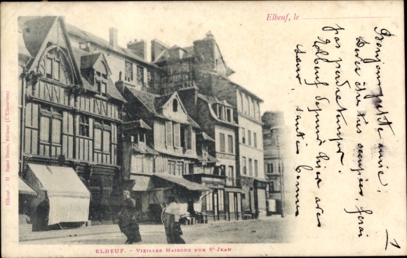 Ak Elbeuf Seine Maritime, Alte Häuser, rue St-Jean, historische Architektur, Postkarte