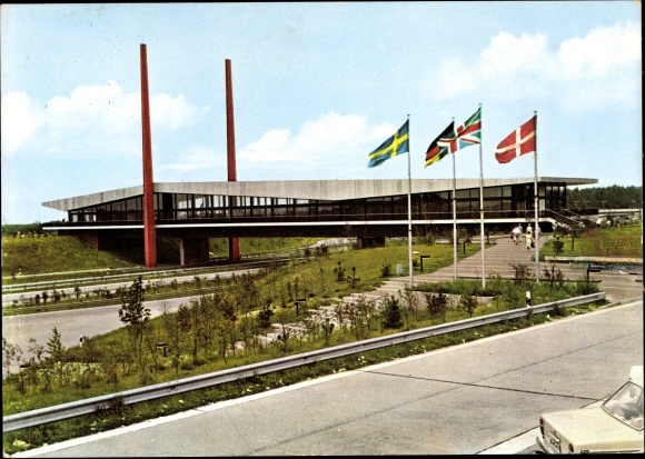 Postcard Nellinghof Neuenkirchen Vörden Lower Saxony, highway bridge rest house Dammer Berge, total view