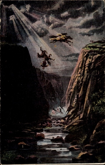 Artist Postcard The Legend of the Rosstrappe, Horse Jump, Fall