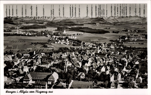 Postcard Wangen im Allgäu, aerial photograph