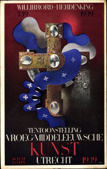 Ansichtkaart Utrecht Nederland, Willibrord Tentoonstelling, kunsttentoonstelling 1939, kruis