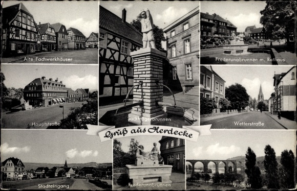 Ak Herdecke an der Ruhr, viaduct, stadhuis, fontein