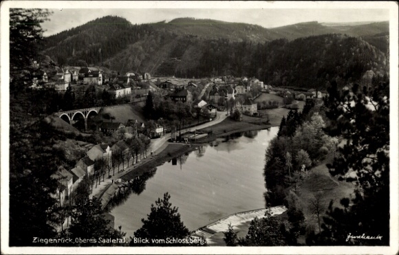 Postcard Ziegenrück on the Slate Mountains of Thuringia, Upper Saale Valley, view from the Schlossberg