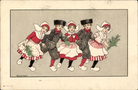 Kunstenaarskaart Hardy, Florence, mannen en vrouwen in traditionele kostuums