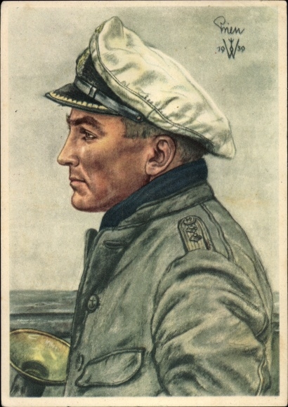 Artist Postcard Willrich, Wolfgang, Lieutenant Commander Günther Prien, Knight's Cross holder, VDA 1 5 2