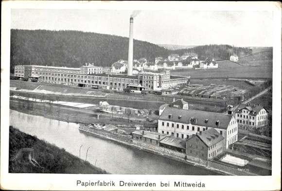 Postcard Dreiwerden Rossau Mittelsachsen, Papierfabrik