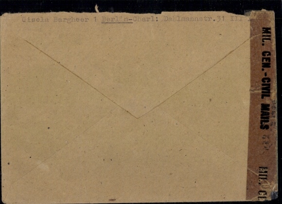 Michel No. 827 on cover, rollover Templin 1.3.1945, censorship