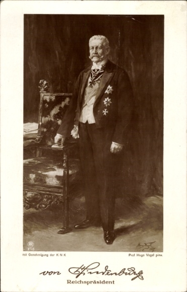 Artist Postcard Reich President Paul von Hindenburg, portrait