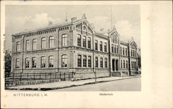 Postcard Wittenburg in Mecklenburg, city school