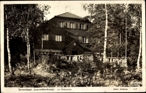 Postcard Reinhardtsdorf Schöna in Saxony, the borderland youth hostel on the Zirkelstein