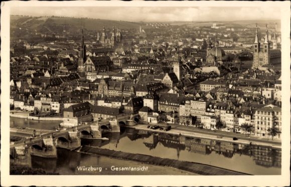 Postcard Würzburg am Main Lower Franconia, Würzburg general view, river, bridges, city view