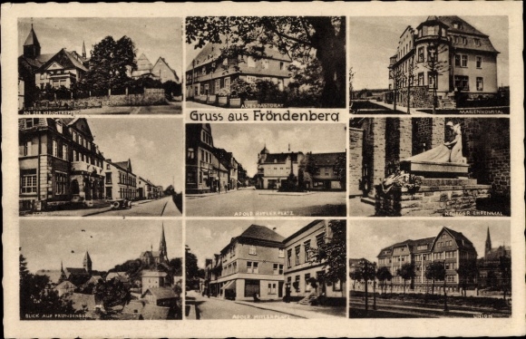 Ak Fröndenberg a.d. Ruhr, Kirche, Pastorat, Marienhospital, Sparkasse, Adolf Hitler Platz, Union