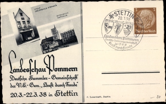 Postal stationery PC Szczecin Stettin Pomerania, State Stamp Show Pomerania March 20-22, 1938