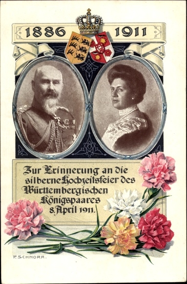 PC King Wilhelm II of Württemberg, Marie zu Waldeck and Pyrmont, silver wedding 1911, coat of arms