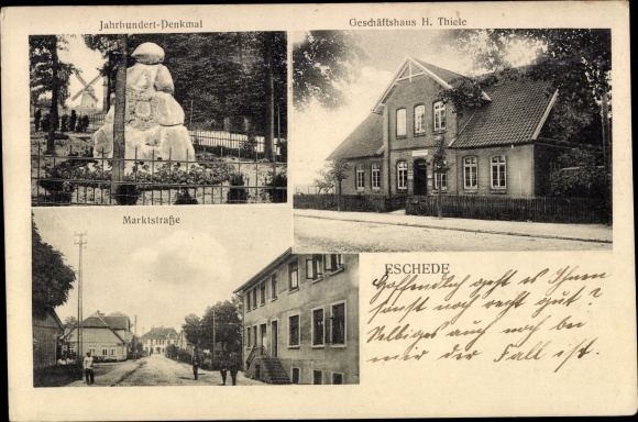 Ak Eschede op de Lüneburger Heide, bedrijfsgebouw, eeuws monument, Marktstrasse