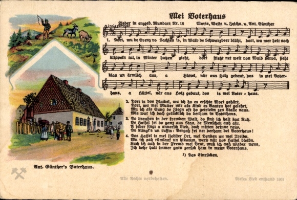 Artist Song Postcard Günther, Anton, Gottesgab, Mei Voterhaus, Erzgebirge dialect No. 18