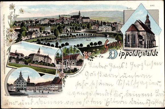 Chromo-Litho Dippoldiswalde in the Eastern Ore Mountains, district court, market square, town hall, quarry restoration