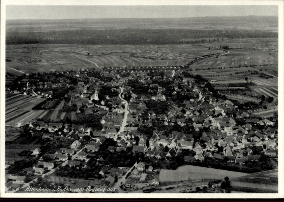 Postcard Altenheim Neuried in Baden, aerial view of agriculture, houses