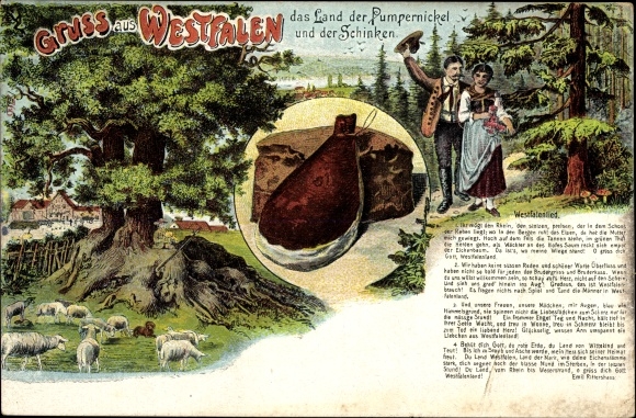 Song Postcard Westphalia, land of pumpernickel and ham, Westphalian song, shepherd