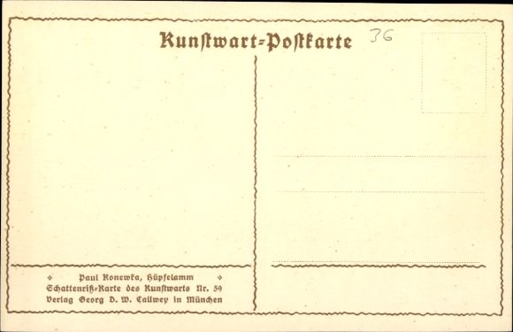 Paper cutting artist Postcard Konewka, Paul, Girl playing with a lamb, Kunstwart No. 59