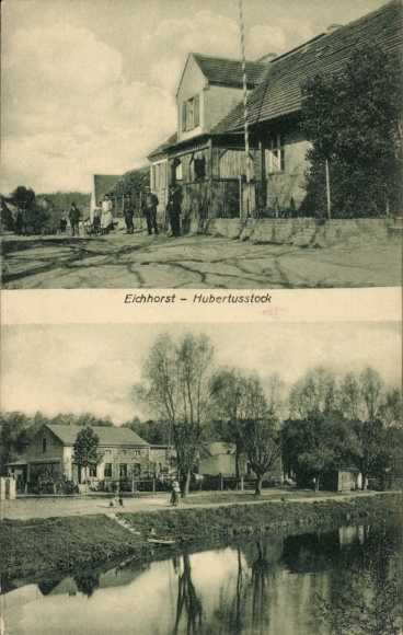 Postcard Eichhorst Schorfheide, Eichhorst - Hubertusstock, buildings, people, nature, water