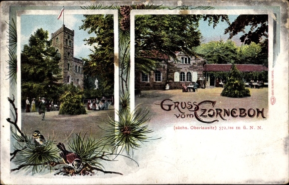 Postcard Cunewalde in the district of Bautzen, inn, lookout tower, Czorneboh