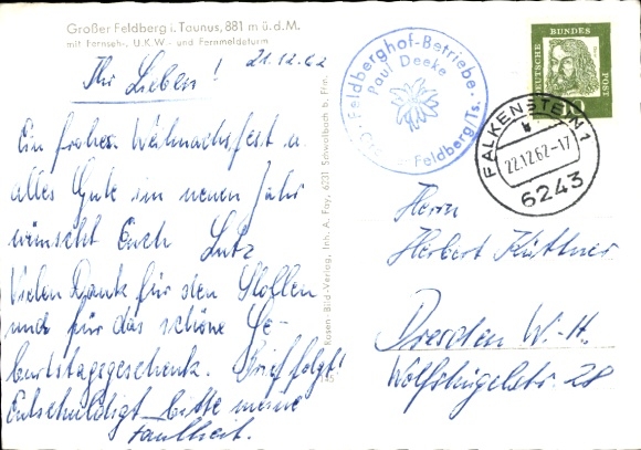 Postcard Niederreifenberg Schmitten im Taunus, Großer Feldberg, snow-covered landscape, Großer Fe...