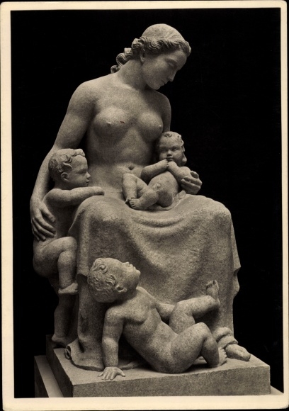 Postcard plastic by Elsa Montag, mother, woman with children, infant, HDK 550