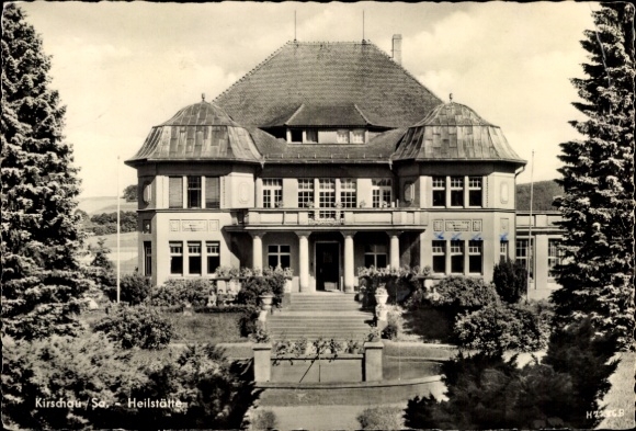 Ak Kirschau in der Lausitz, Historisches Gebäude, Gartenanlage, Treppe, Heilstätte Kirschau