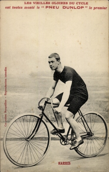Ak Radrennfahrer Harris, Pneu Dunlop, Reklame