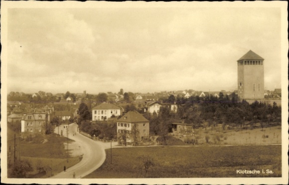 Postcard Dresden Nord Klotzsche, tower, villas, street, fields