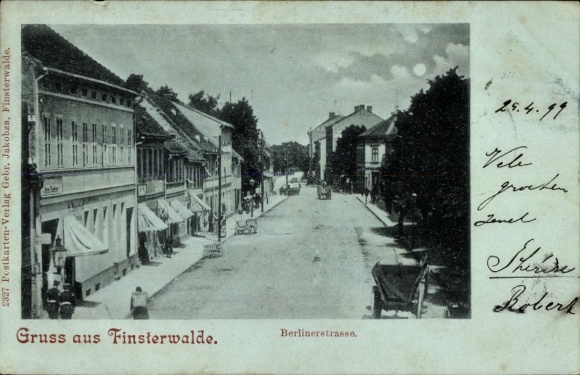 Mondschein Ak Finsterwalde in der Niederlausitz, Berliner Straße