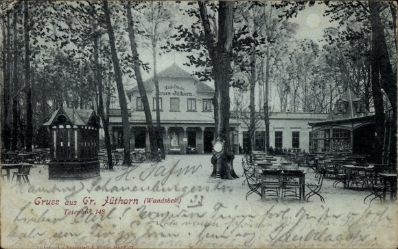 maanlicht Ak Hamburg Wandsbek Jüthorn, restaurant, terras