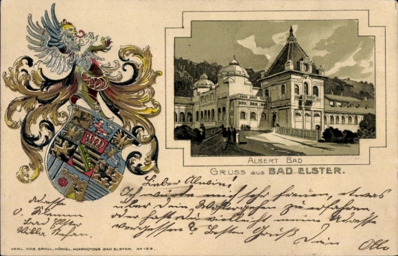 Embossed coat of arms Chromo-Litho Bad Elster in Vogtland, Albert Bad
