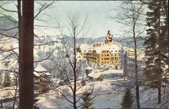 Postcard Semmering in Lower Austria, Hotel Erzherzog Johann in winter