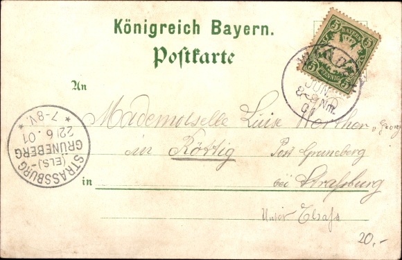 Chromo-Litho Winden Palatinate, train station, upper and lower main street, Prot. Church