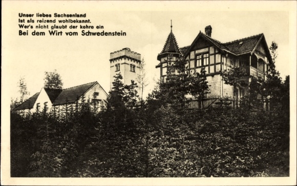 Postcard Schwedenstein near Pulsnitz, mountain inn