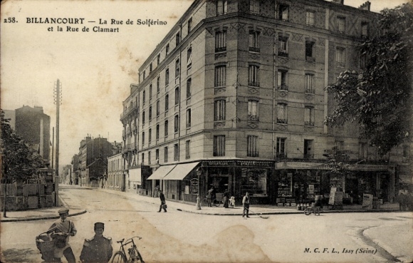 Postcard Billancourt Hauts de Seine, Rue de Solférino and Rue de Clamart