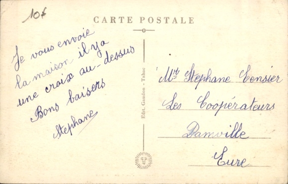 Postcard Damville Eure, Place de Laloue, buildings, cyclists, rows of shops
