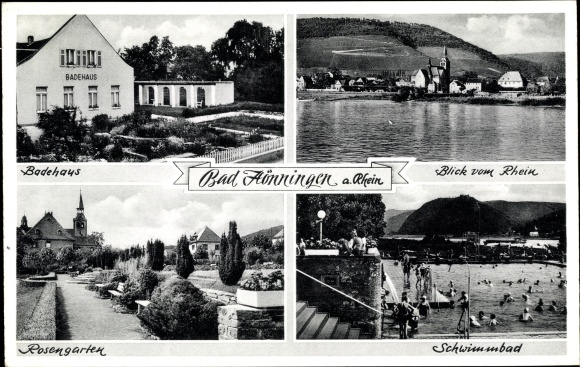 Postcard Bad Hönningen am Rhein, thermal pool, bathhouse, rose garden
