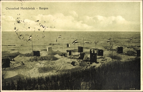 Postcard Międzywodzie Heidebrink Dziwnów Dievenow Wollin Island Pomerania, sand castles on the beach