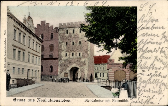 Postcard Neuhaldensleben Haldensleben Börde, Stendaler Tor, Ratsmühle