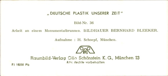 Stereo image photo "German Sculpture of Our Time" No. 36 Work on a monumental fountain