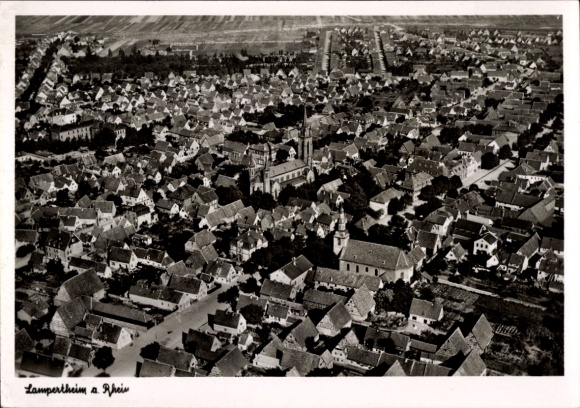 Postcard Lampertheim am Rhein Hesse, aerial photograph