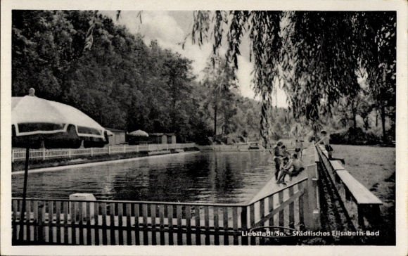 Postcard Liebstadt in the Ore Mountains, Municipal Elisabeth Bath, Bathers